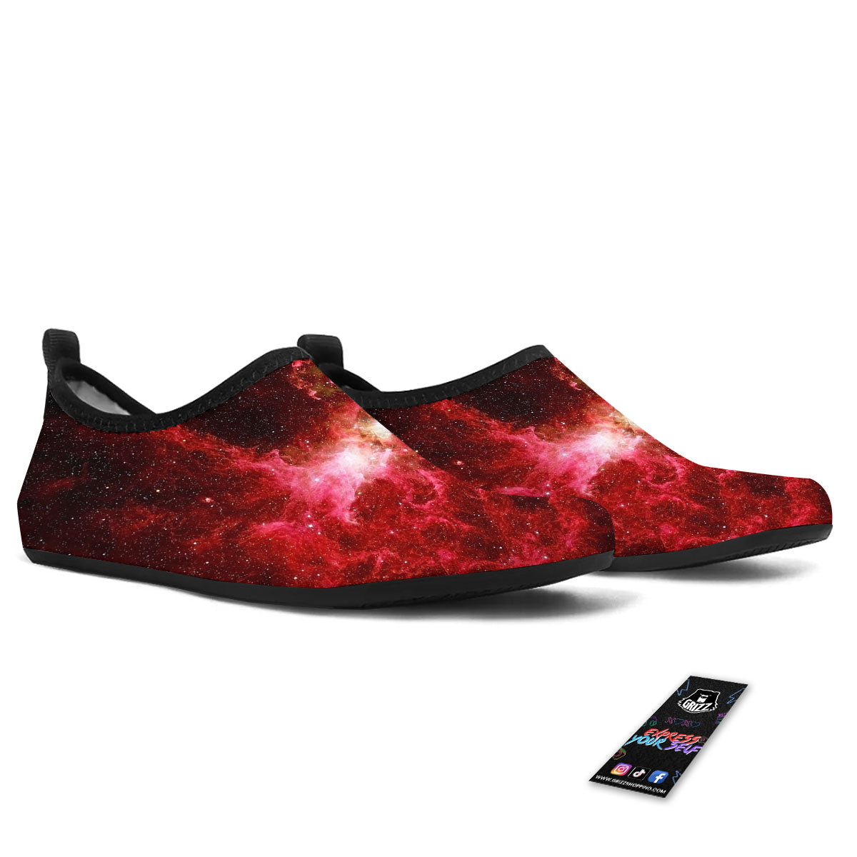 Universe Galaxy Space Red Stardust Print Water Shoes-grizzshop