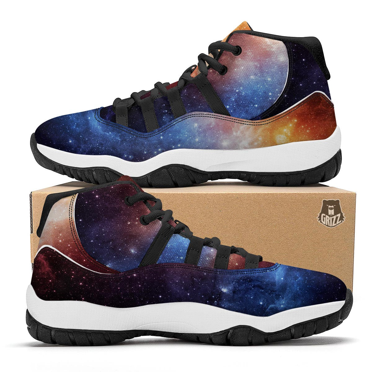 Universe Galaxy Space Teal Orange Print Black Bball Shoes-grizzshop