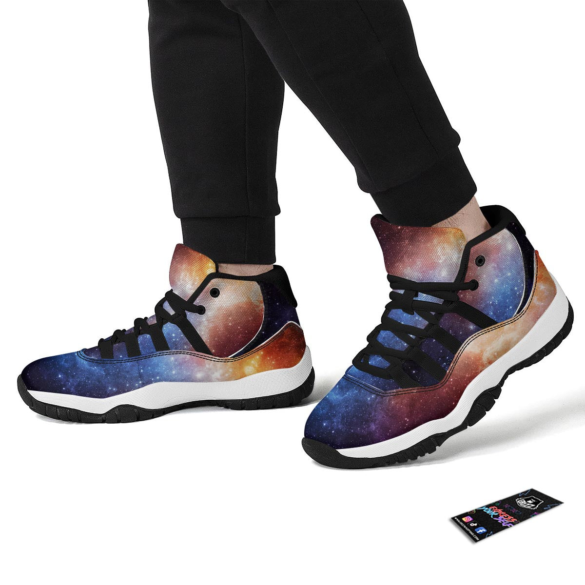 Universe Galaxy Space Teal Orange Print Black Bball Shoes-grizzshop