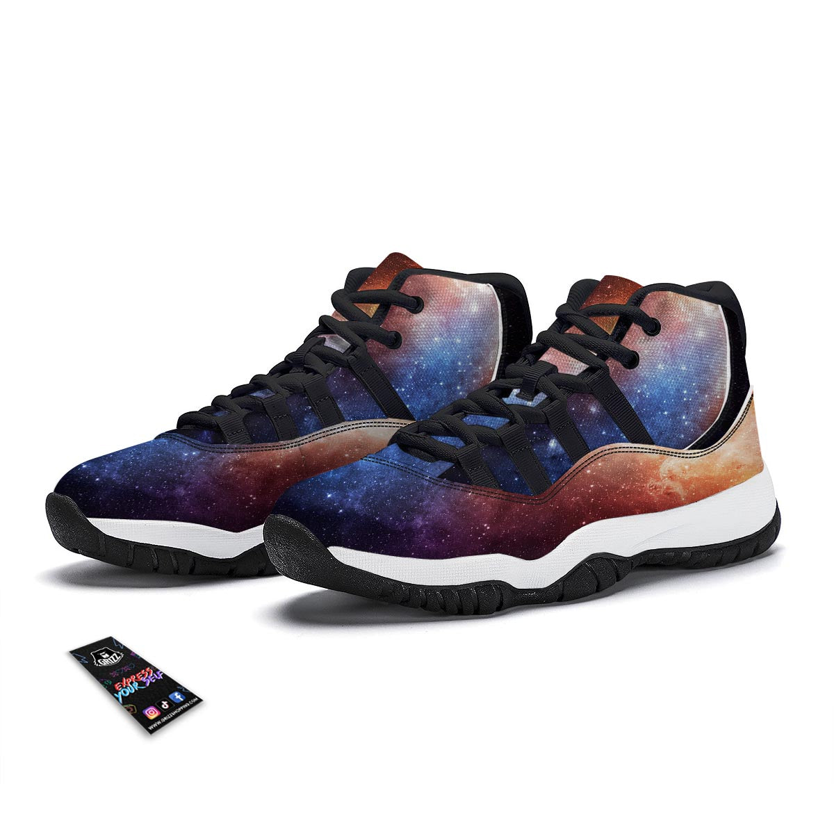 Universe Galaxy Space Teal Orange Print Black Bball Shoes-grizzshop