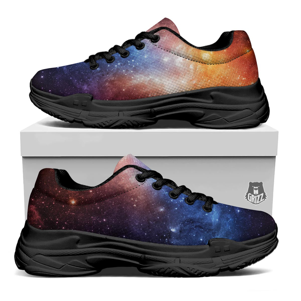 Universe Galaxy Space Teal Orange Print Black Chunky Shoes-grizzshop