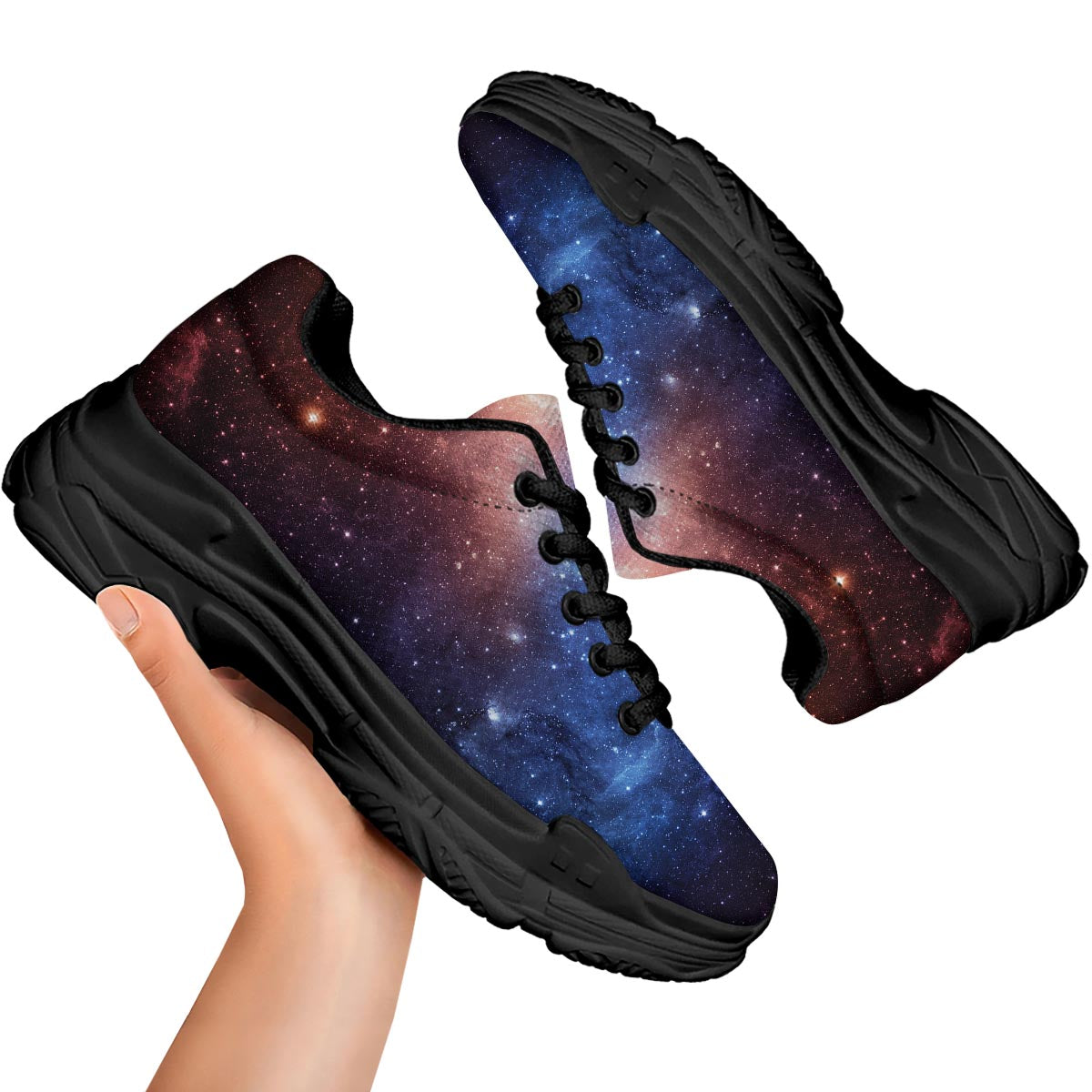 Universe Galaxy Space Teal Orange Print Black Chunky Shoes-grizzshop