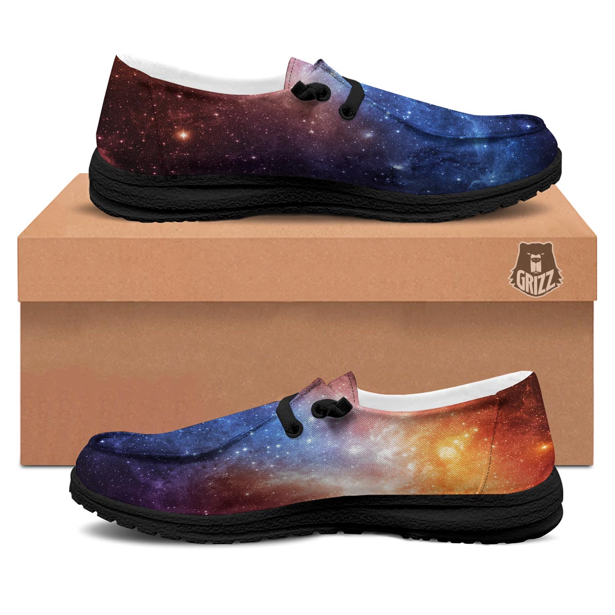 Universe Galaxy Space Teal Orange Print Black Loafers-grizzshop