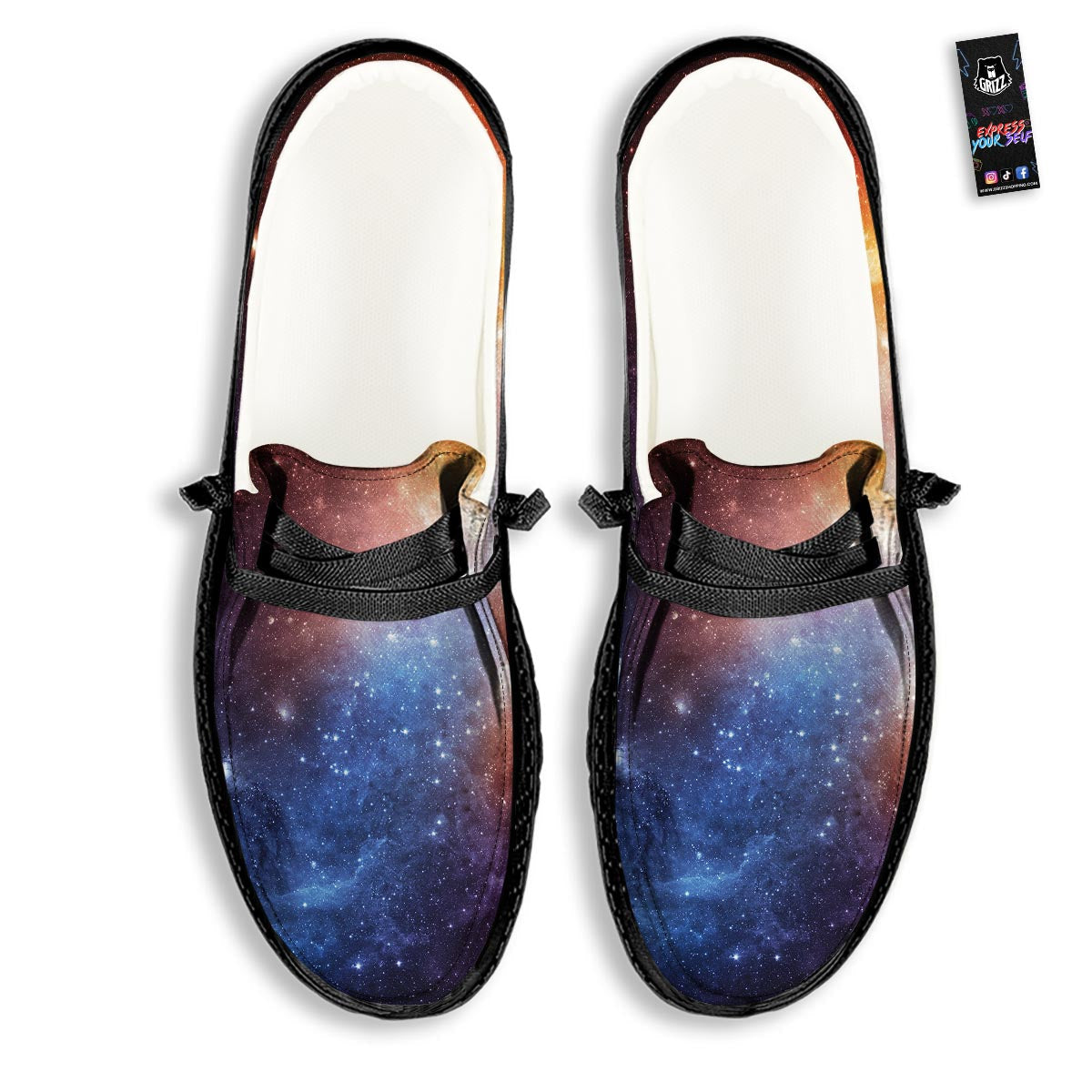 Universe Galaxy Space Teal Orange Print Black Loafers-grizzshop