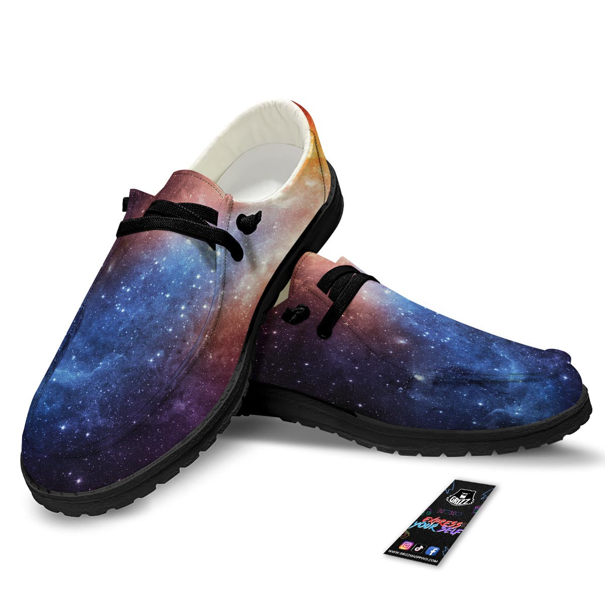 Universe Galaxy Space Teal Orange Print Black Loafers-grizzshop