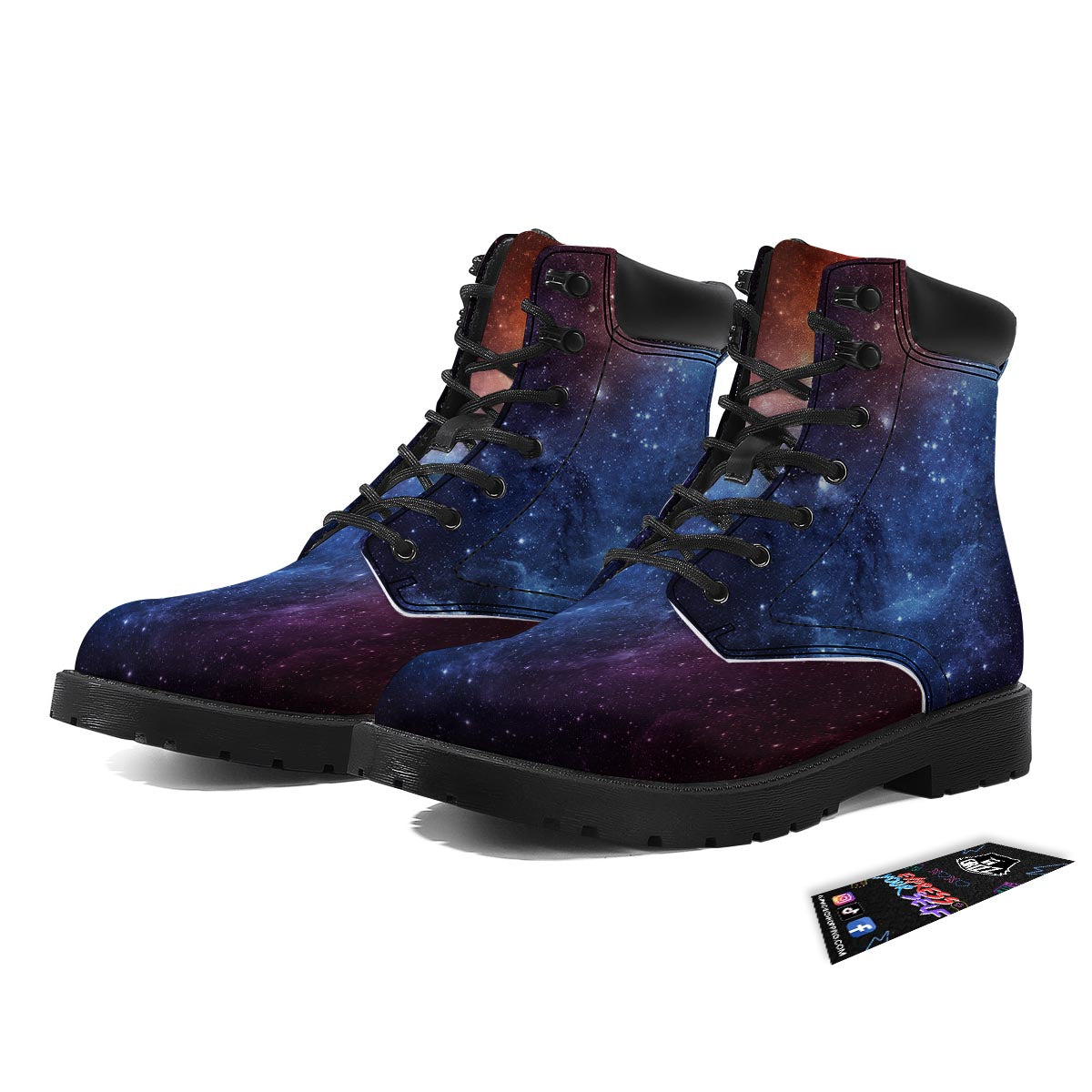 Universe Galaxy Space Teal Orange Print Boots-grizzshop