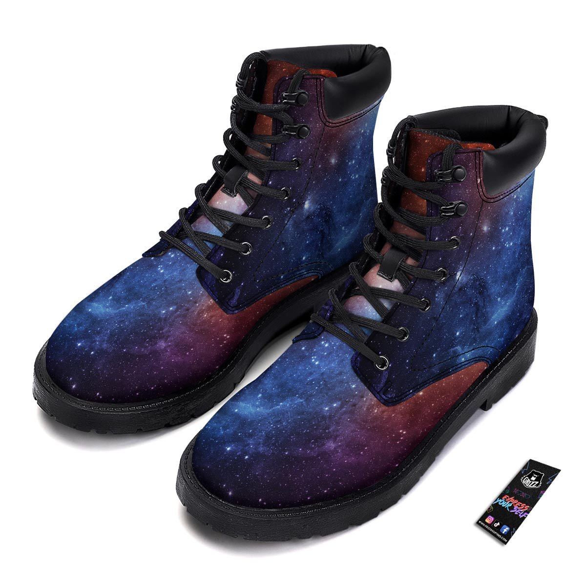 Universe Galaxy Space Teal Orange Print Boots-grizzshop