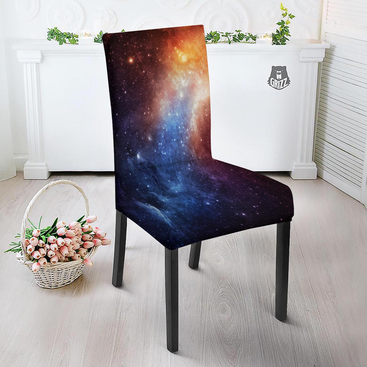 Universe Galaxy Space Teal Orange Print Dining Chair Slipcover-grizzshop