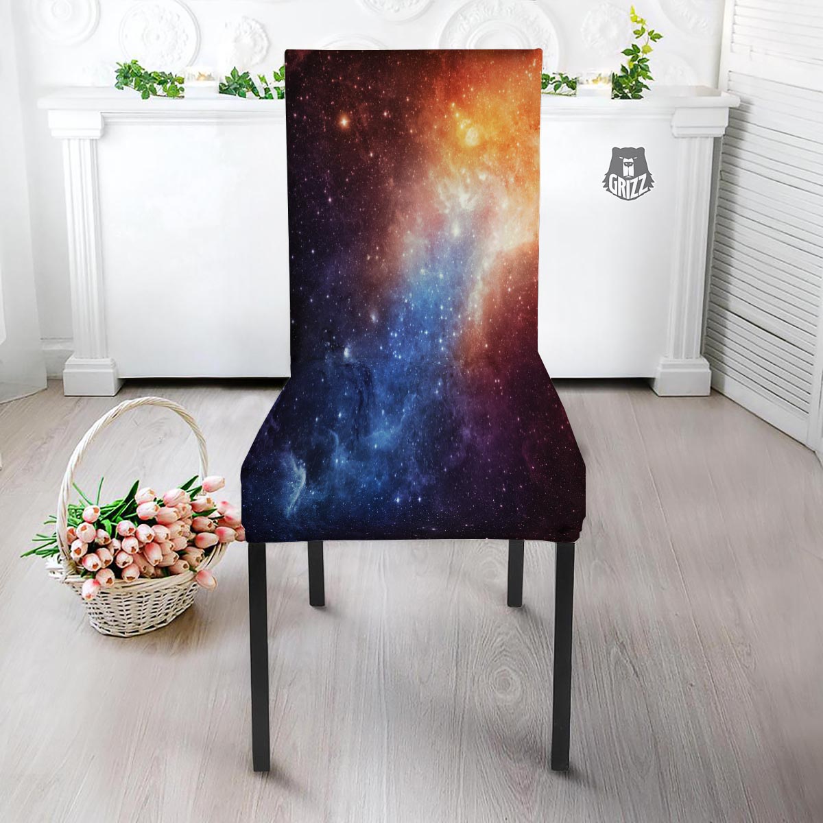 Universe Galaxy Space Teal Orange Print Dining Chair Slipcover-grizzshop
