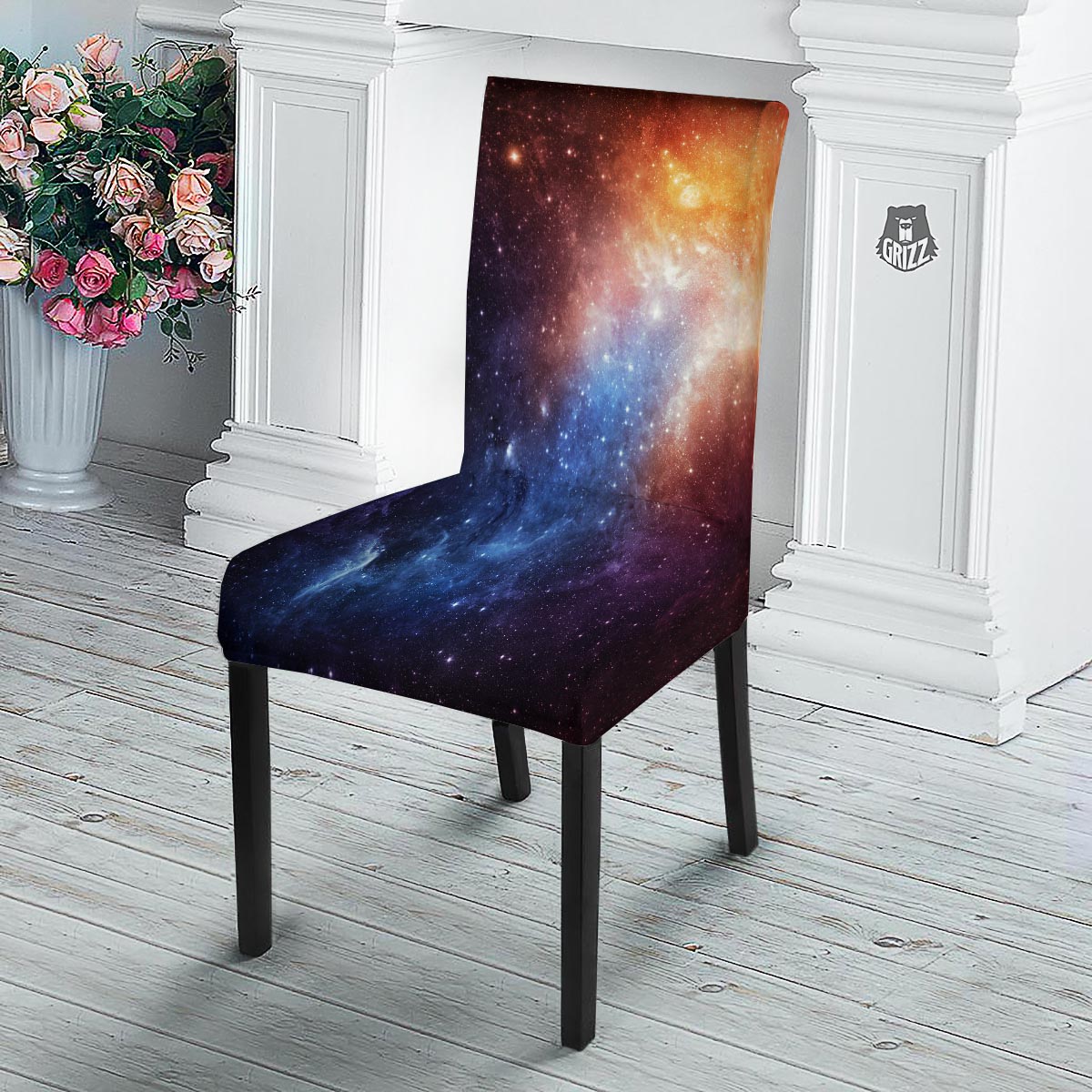 Universe Galaxy Space Teal Orange Print Dining Chair Slipcover-grizzshop