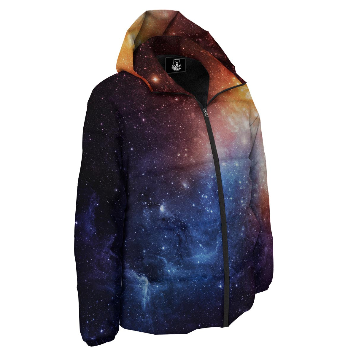 Universe Galaxy Space Teal Orange Print Down Jacket-grizzshop