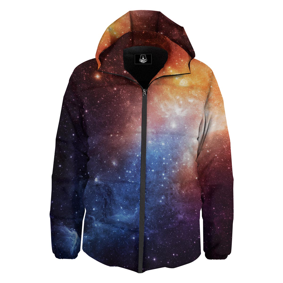 Universe Galaxy Space Teal Orange Print Down Jacket-grizzshop