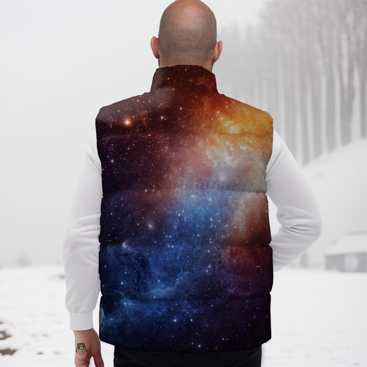 Universe Galaxy Space Teal Orange Print Down Vest