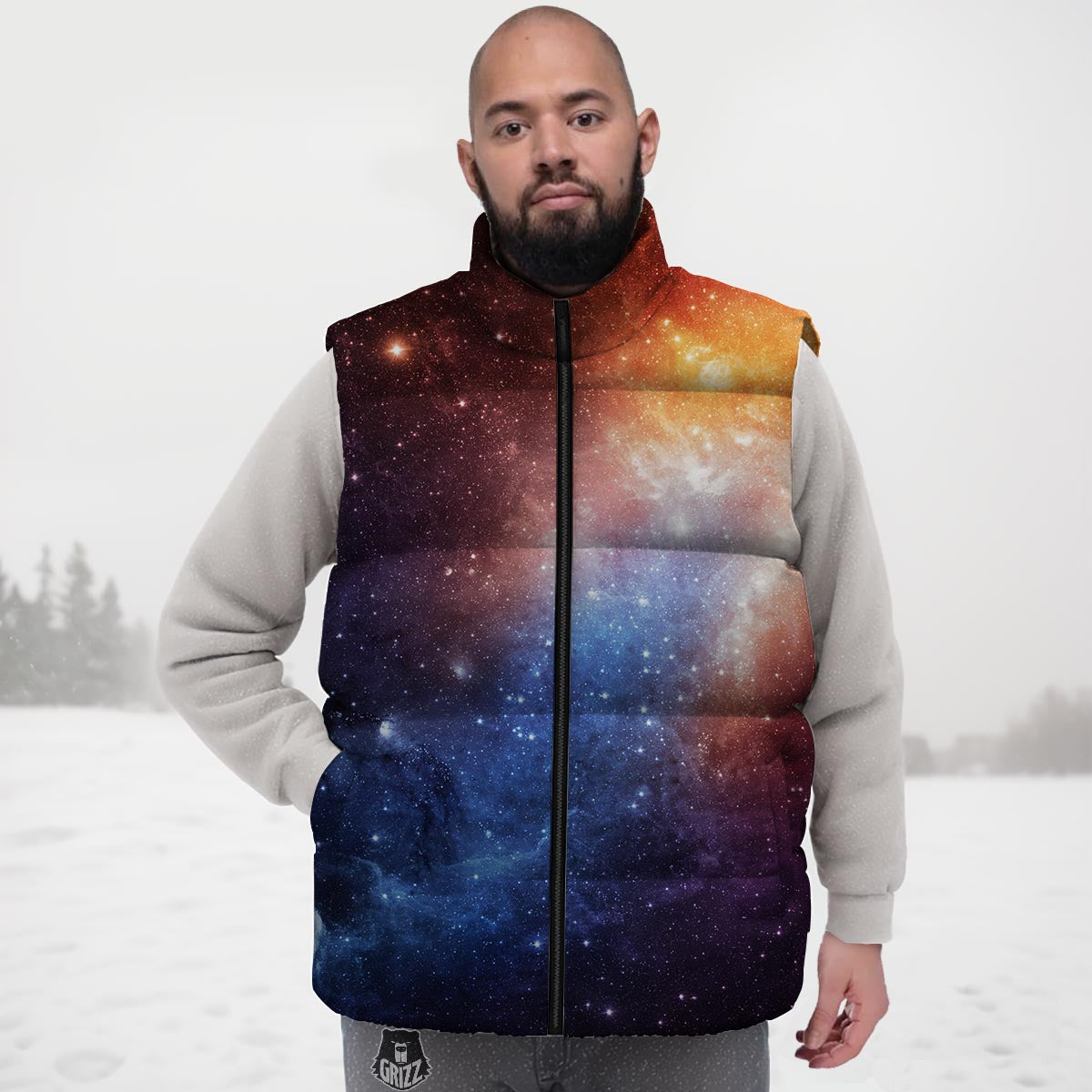Universe Galaxy Space Teal Orange Print Down Vest