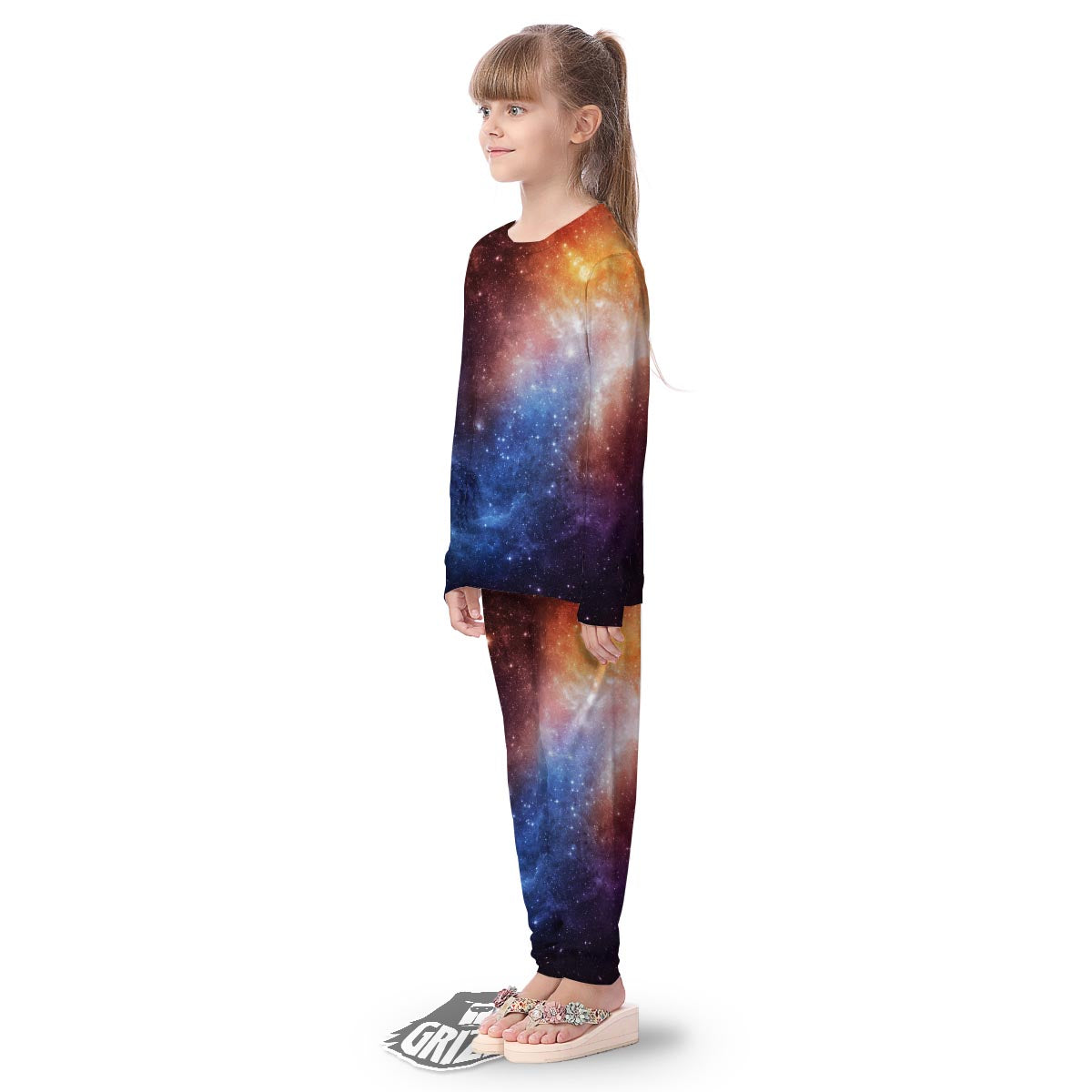 Universe Galaxy Space Teal Orange Print Kid's Pajamas-grizzshop