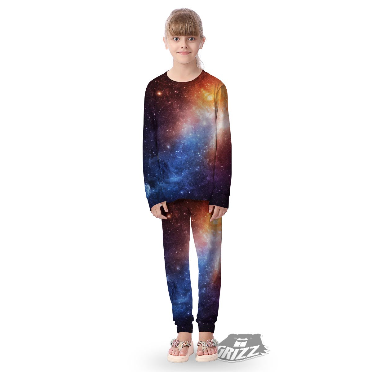 Universe Galaxy Space Teal Orange Print Kid's Pajamas-grizzshop