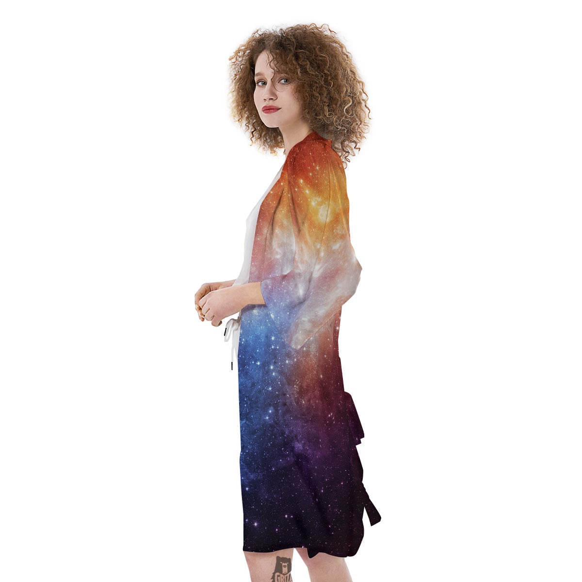 Universe Galaxy Space Teal Orange Print Kimono-grizzshop