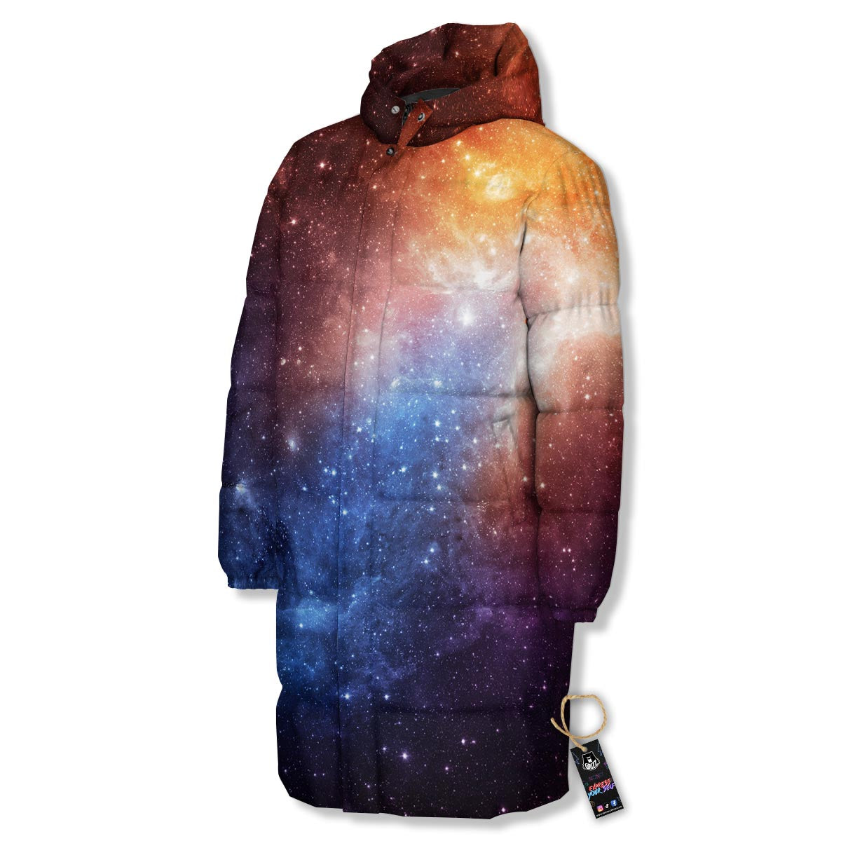 Universe Galaxy Space Teal Orange Print Long Down Jacket