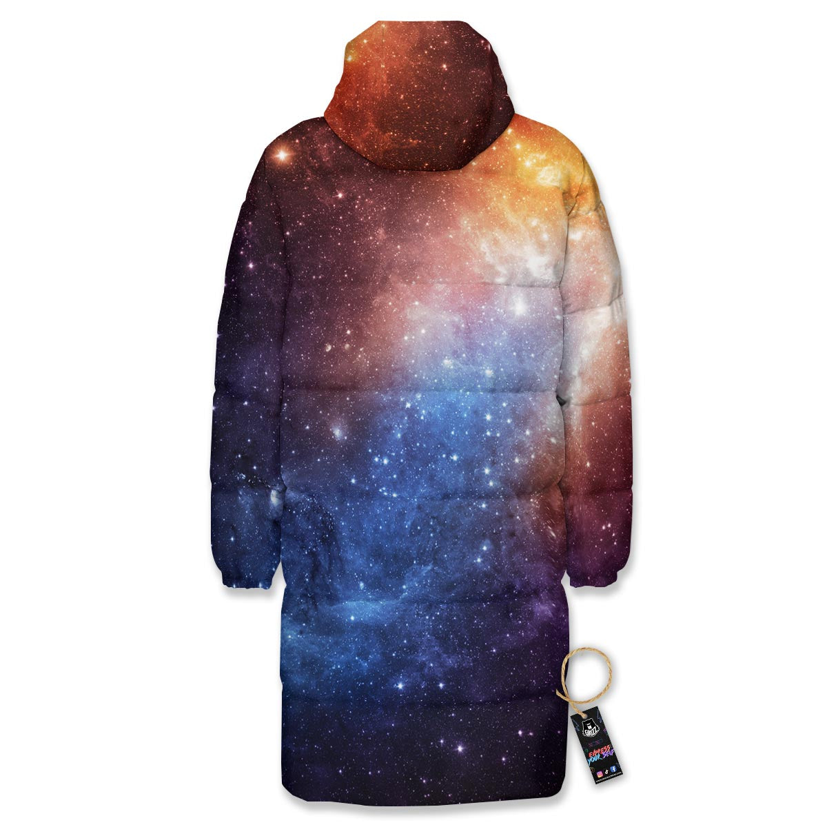 Universe Galaxy Space Teal Orange Print Long Down Jacket