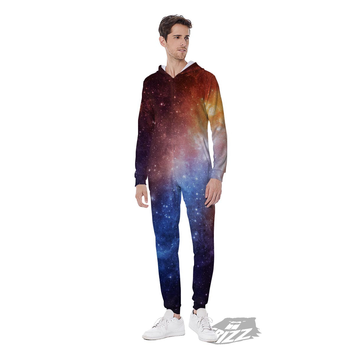 Universe Galaxy Space Teal Orange Print Men's Jumpsuit-grizzshop