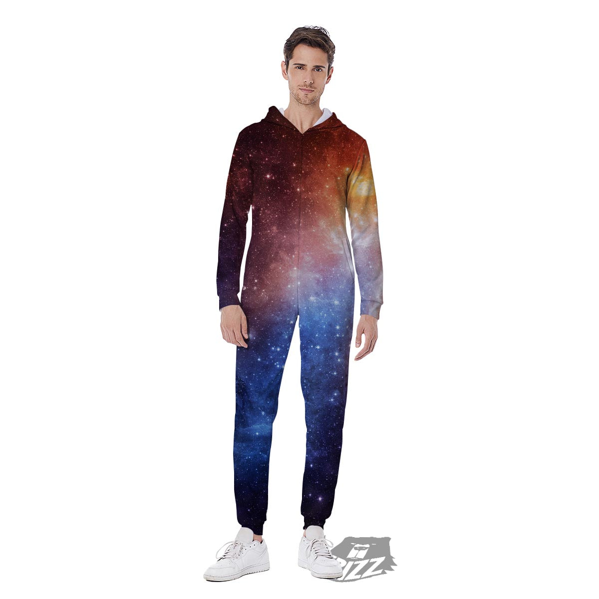 Universe Galaxy Space Teal Orange Print Men's Jumpsuit-grizzshop