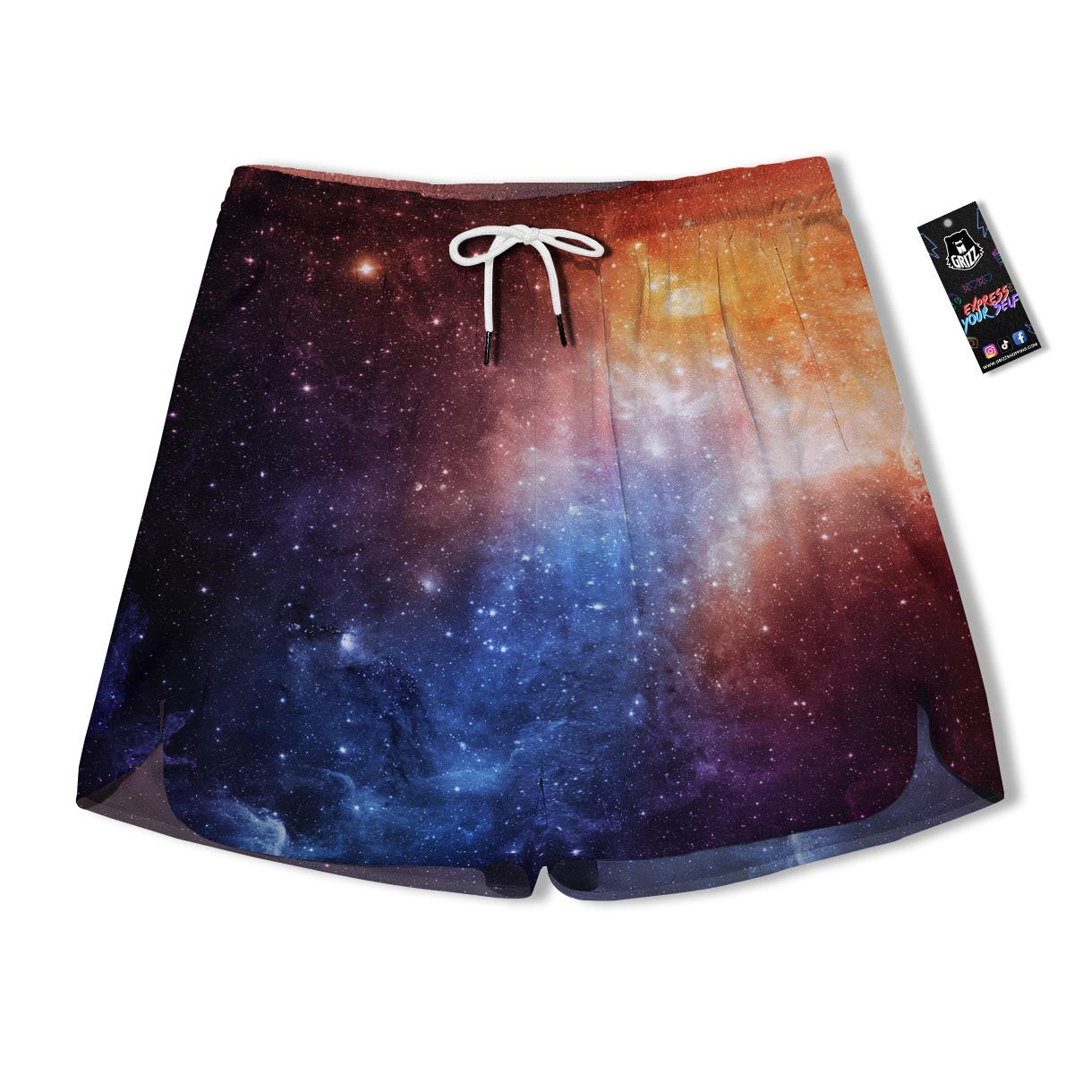 Universe Galaxy Space Teal Orange Print Men's Running Shorts-grizzshop