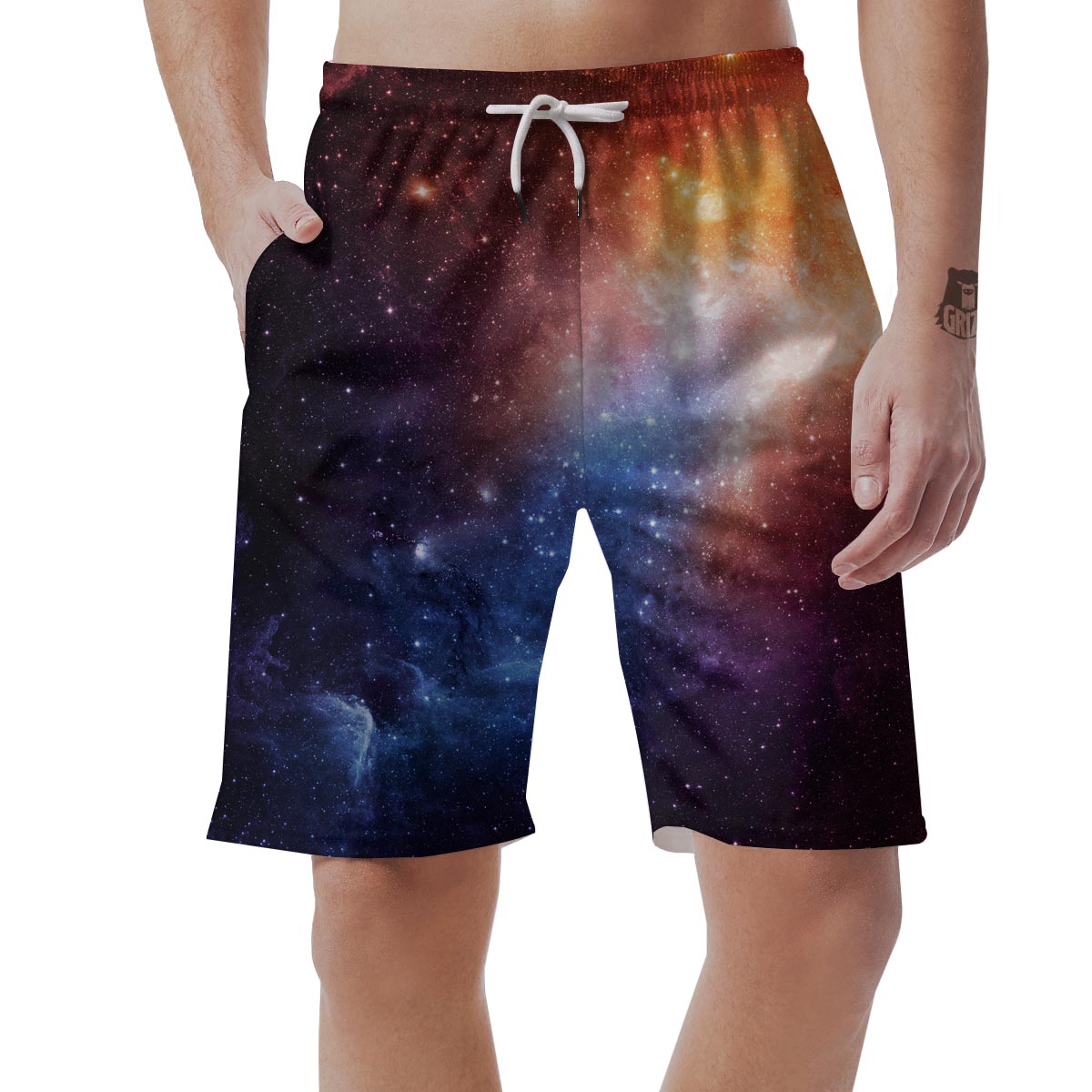 Universe Galaxy Space Teal Orange Print Men's Shorts-grizzshop
