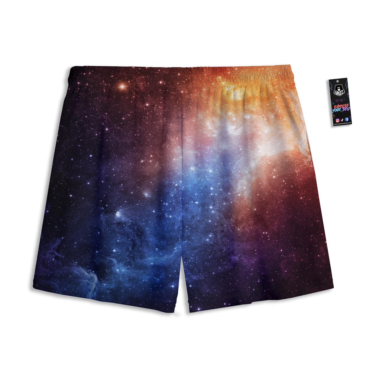 Universe Galaxy Space Teal Orange Print Mesh Shorts
