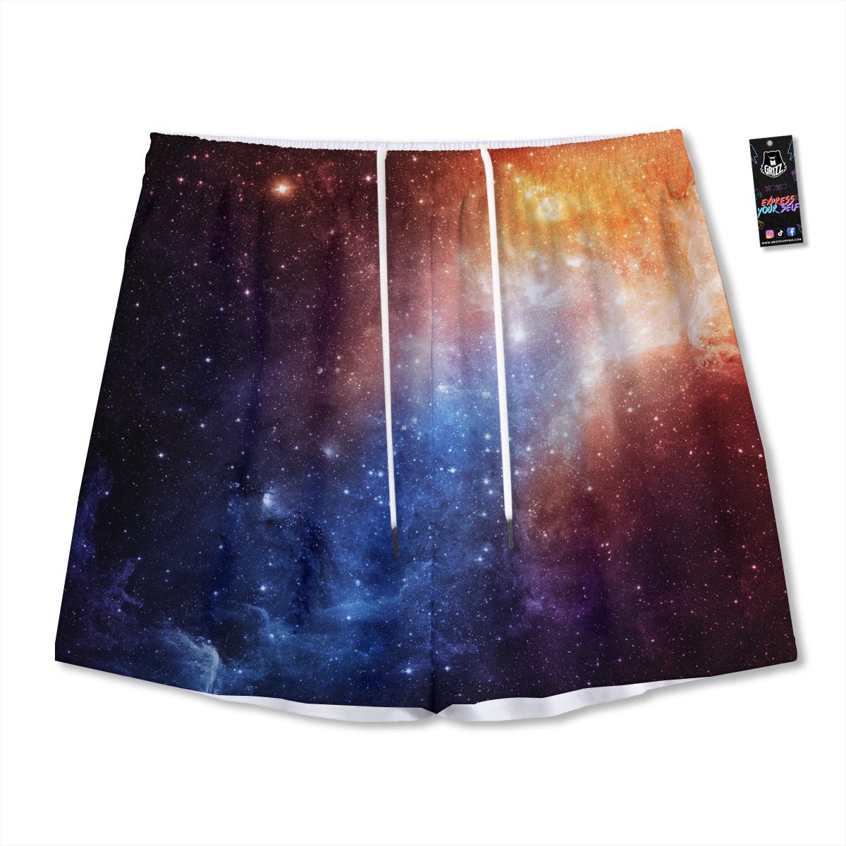 Universe Galaxy Space Teal Orange Print Mesh Shorts
