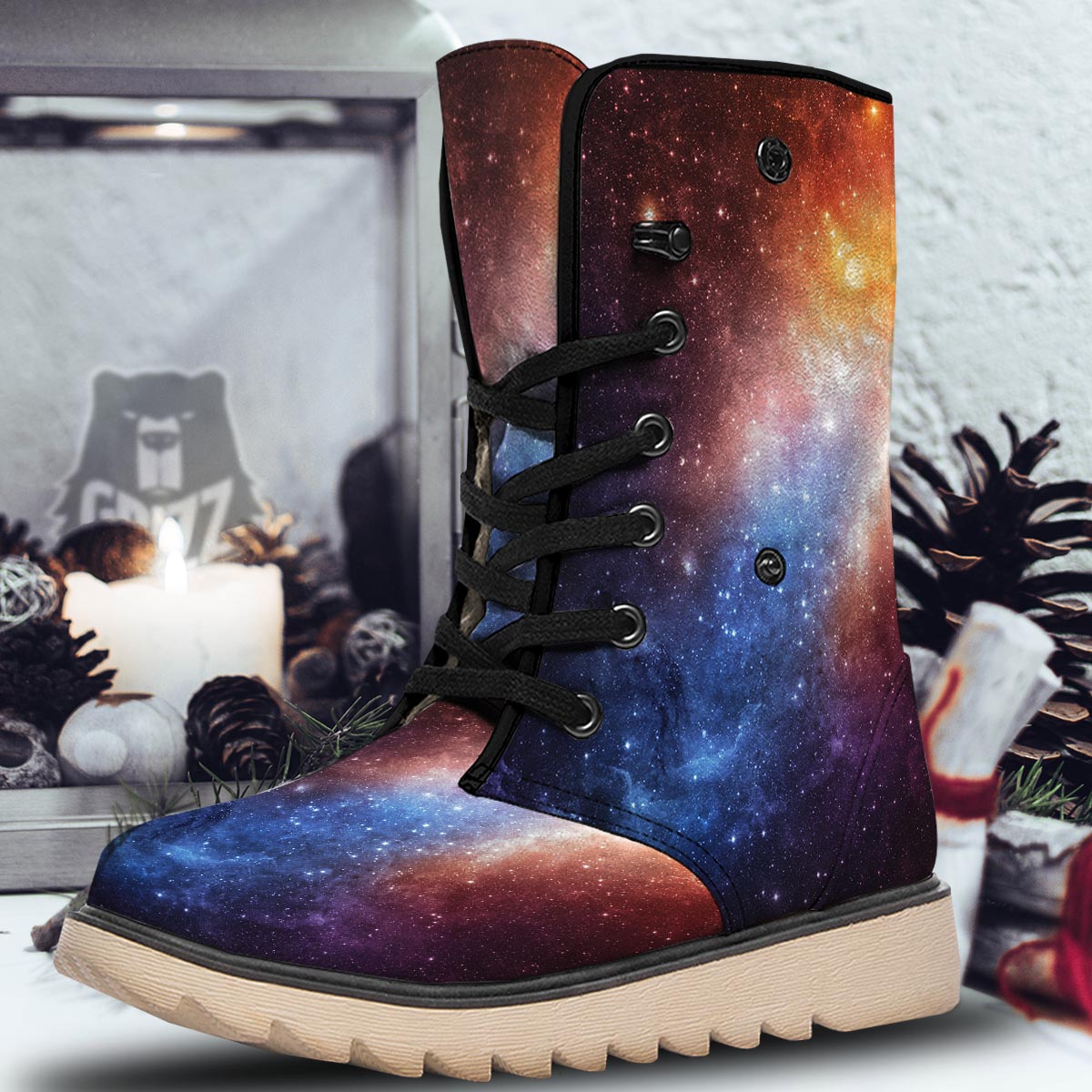 Universe Galaxy Space Teal Orange Print Snow Boots-grizzshop