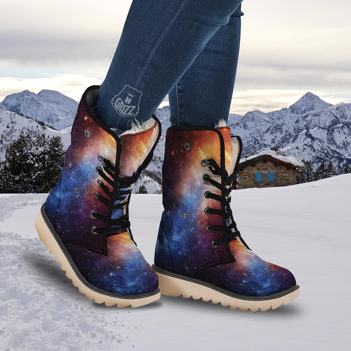 Universe Galaxy Space Teal Orange Print Snow Boots-grizzshop