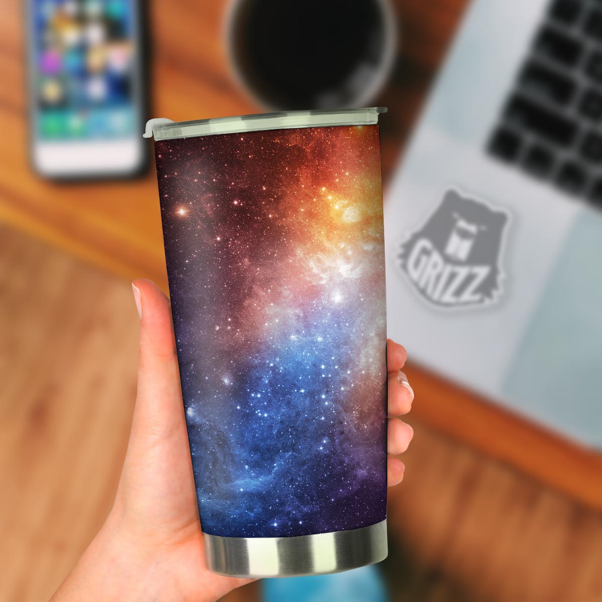 Universe Galaxy Space Teal Orange Print Tumbler-grizzshop