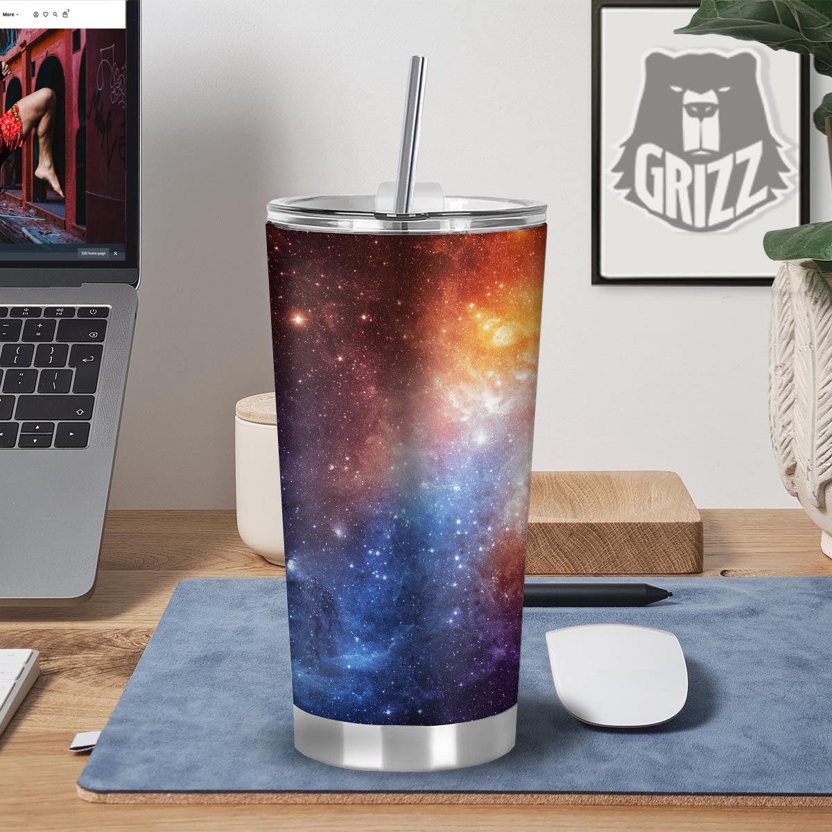 Universe Galaxy Space Teal Orange Print Tumbler-grizzshop