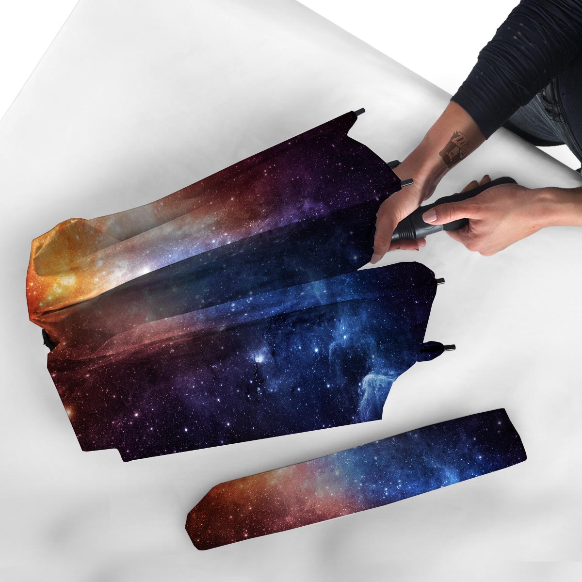 Universe Galaxy Space Teal Orange Print Umbrella-grizzshop