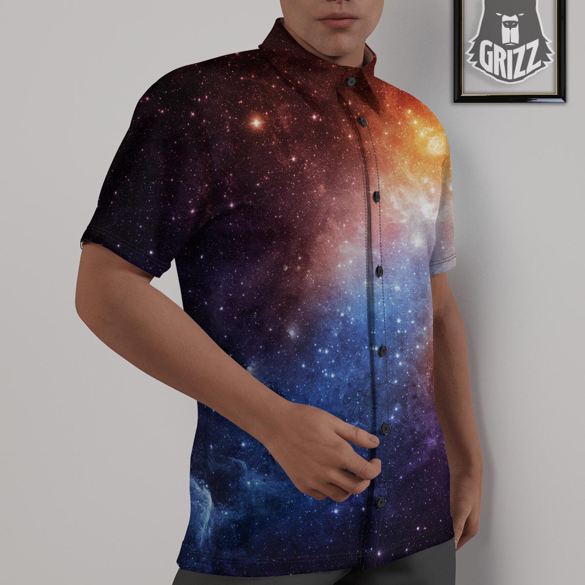 Universe Galaxy Space Teal Orange Print Untucked Shirts-grizzshop