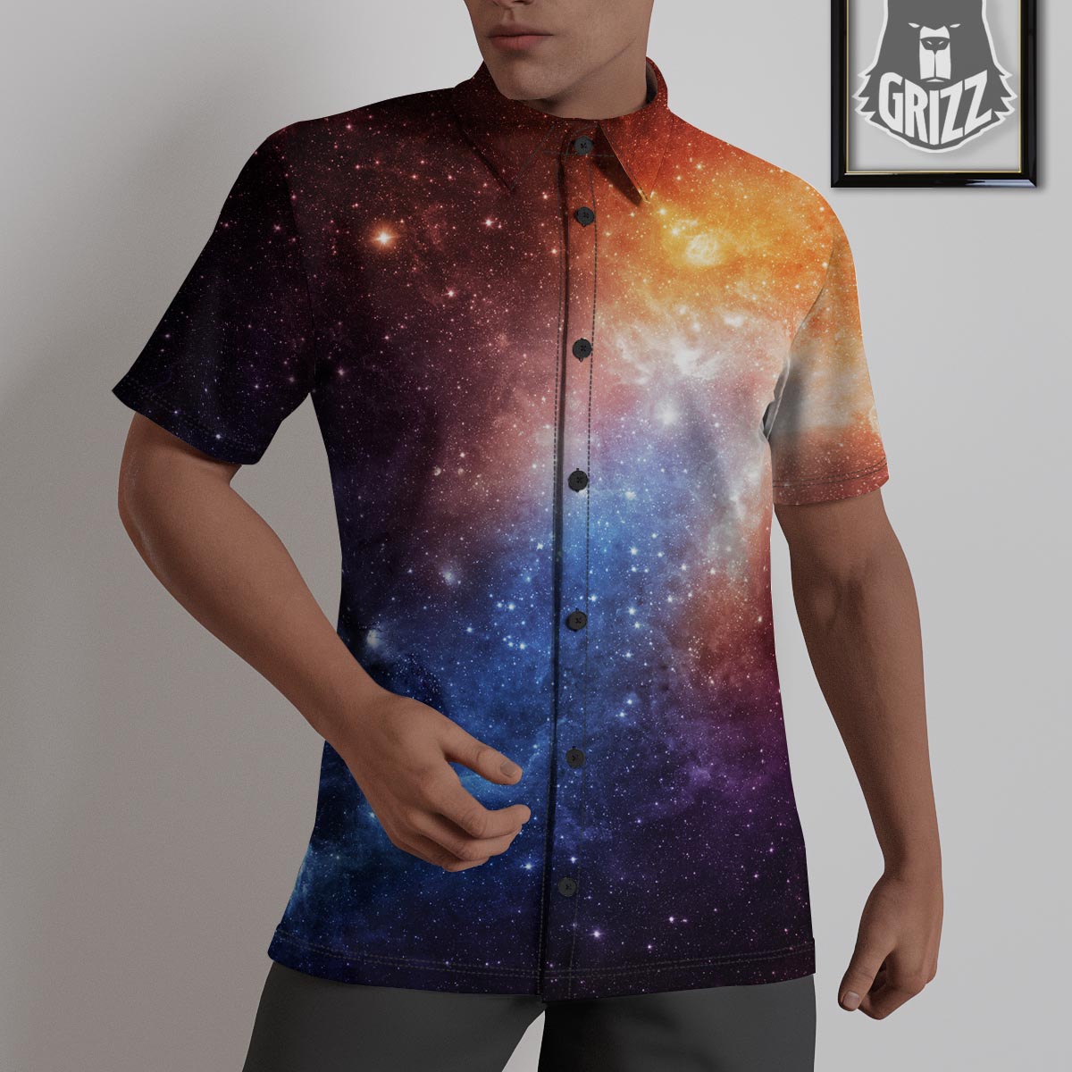 Universe Galaxy Space Teal Orange Print Untucked Shirts-grizzshop