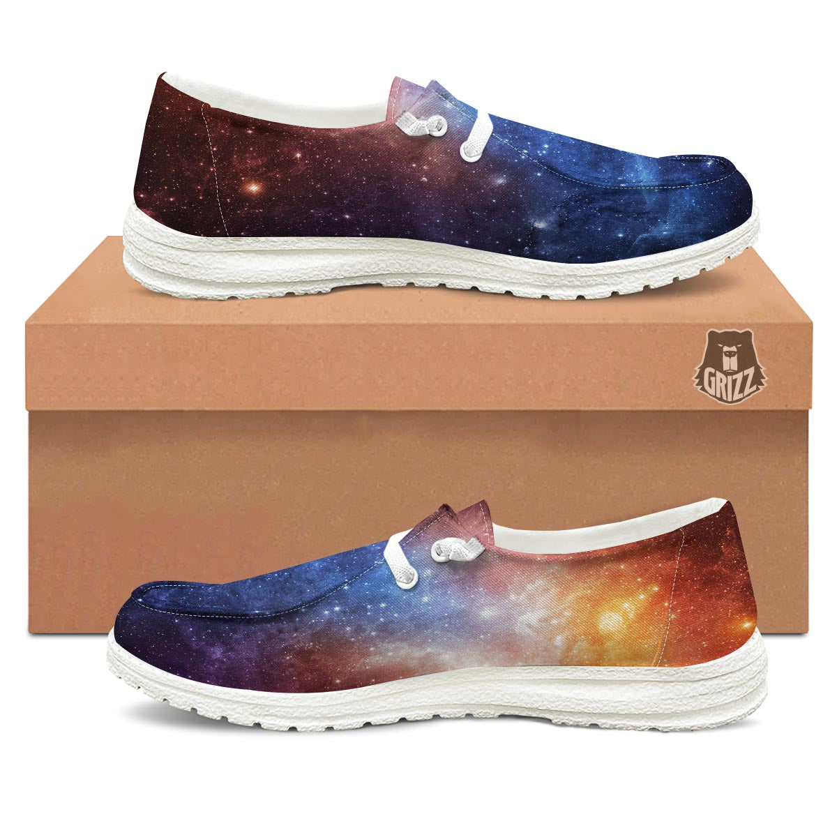 Universe Galaxy Space Teal Orange Print White Loafers-grizzshop