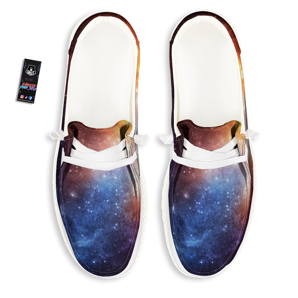 Universe Galaxy Space Teal Orange Print White Loafers-grizzshop