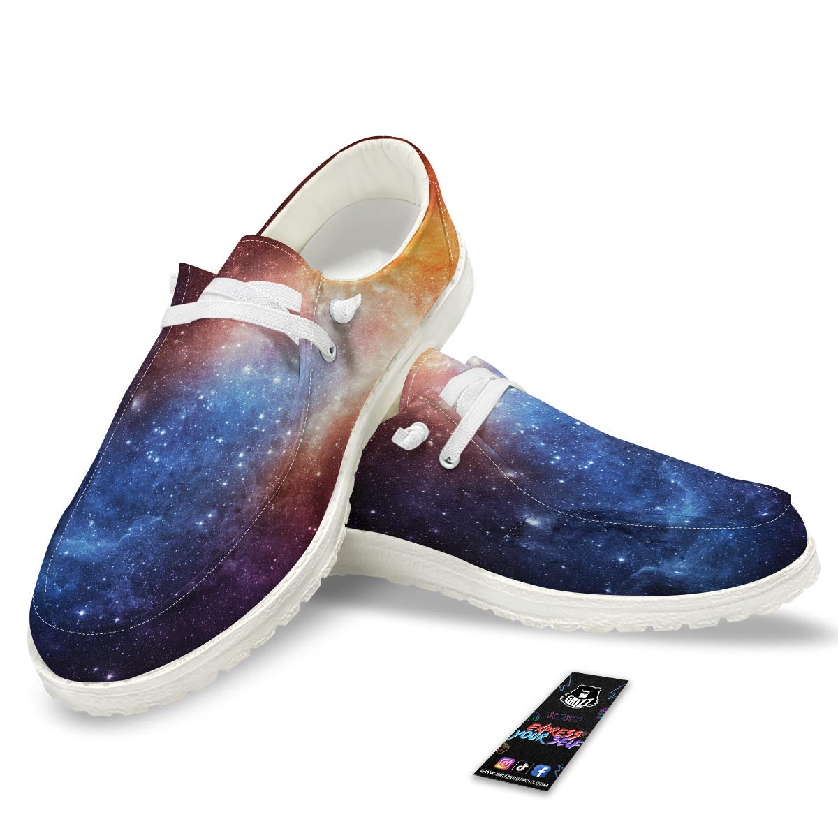 Universe Galaxy Space Teal Orange Print White Loafers-grizzshop