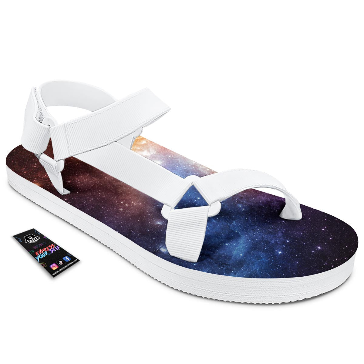 Universe Galaxy Space Teal Orange Print White Open Toe Sandals-grizzshop