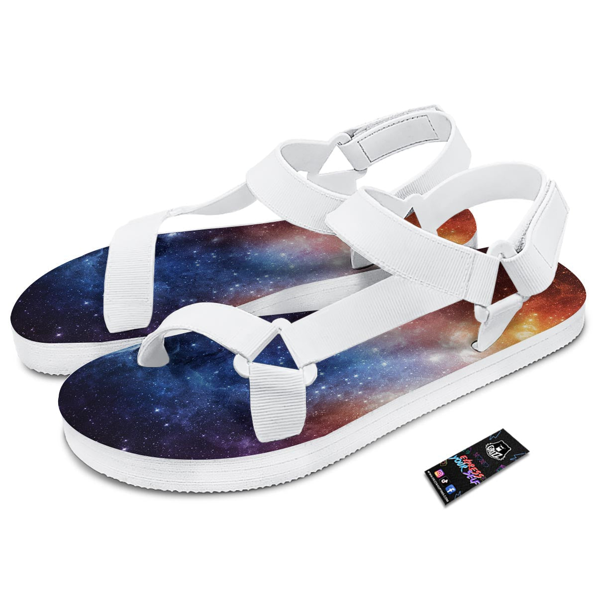 Universe Galaxy Space Teal Orange Print White Open Toe Sandals-grizzshop
