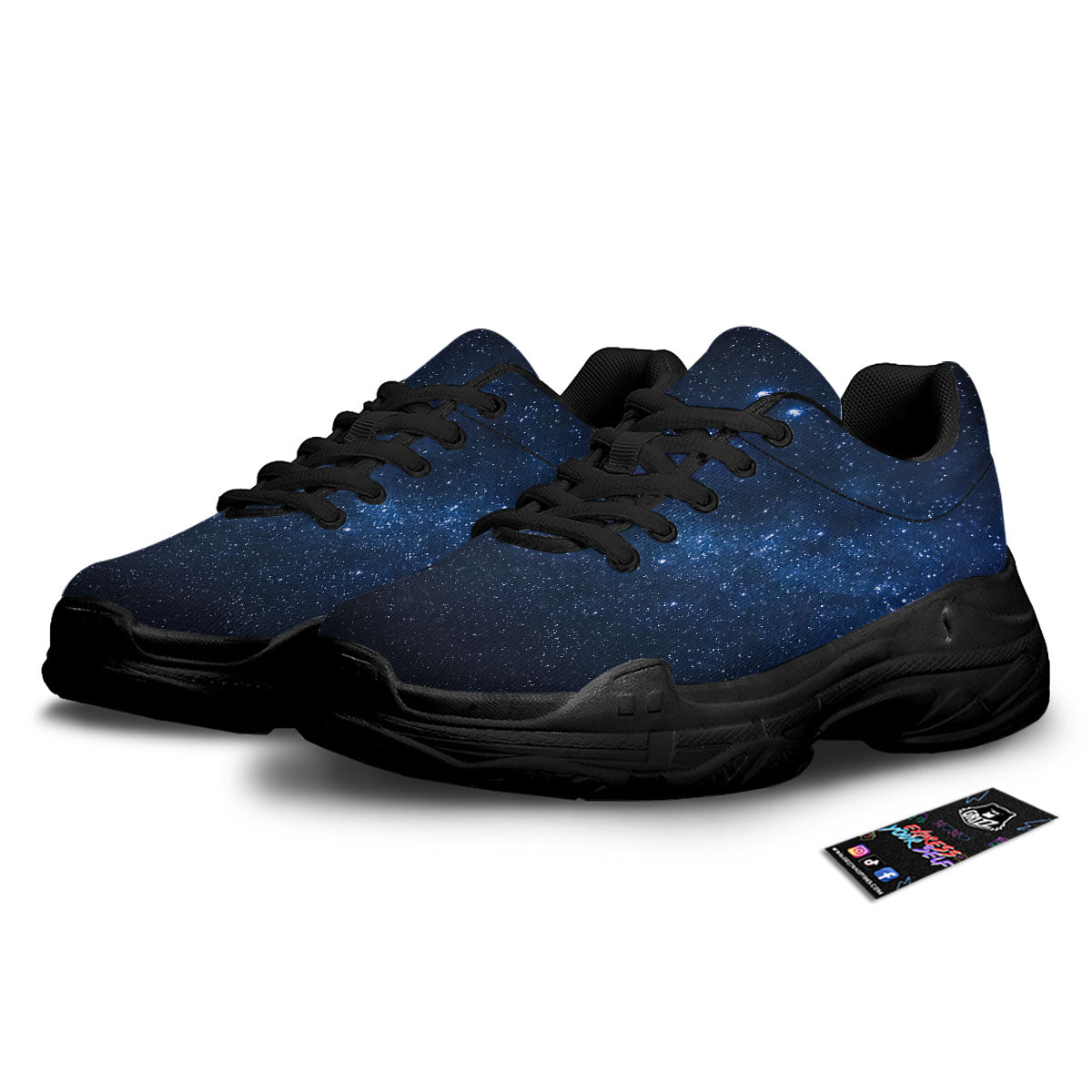 Universe Milky Way Print Black Chunky Shoes-grizzshop