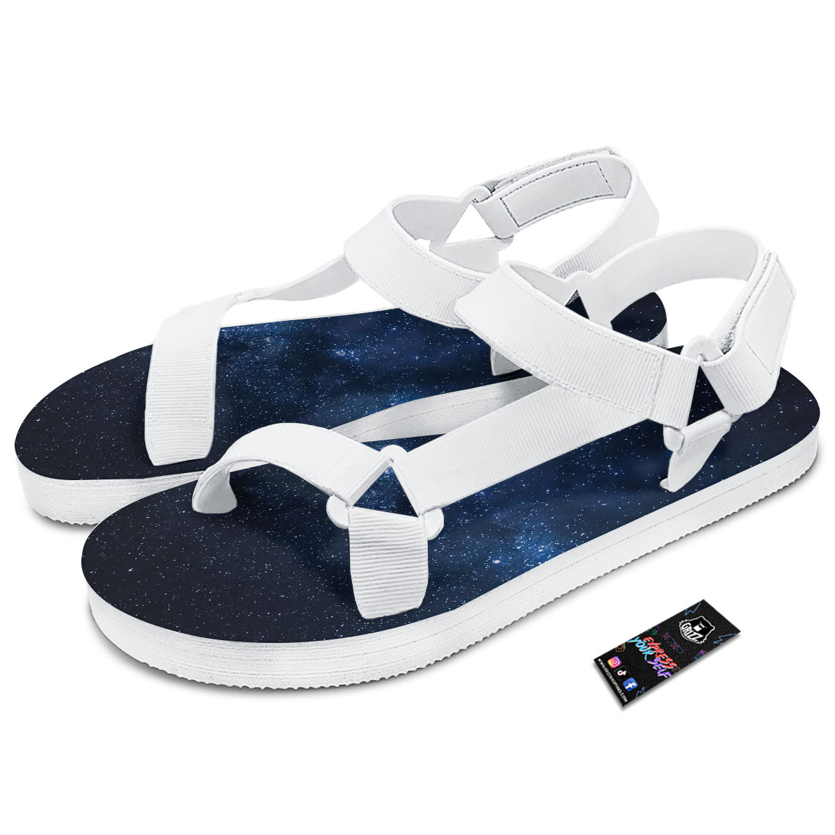 Universe Milky Way Print White Open Toe Sandals-grizzshop