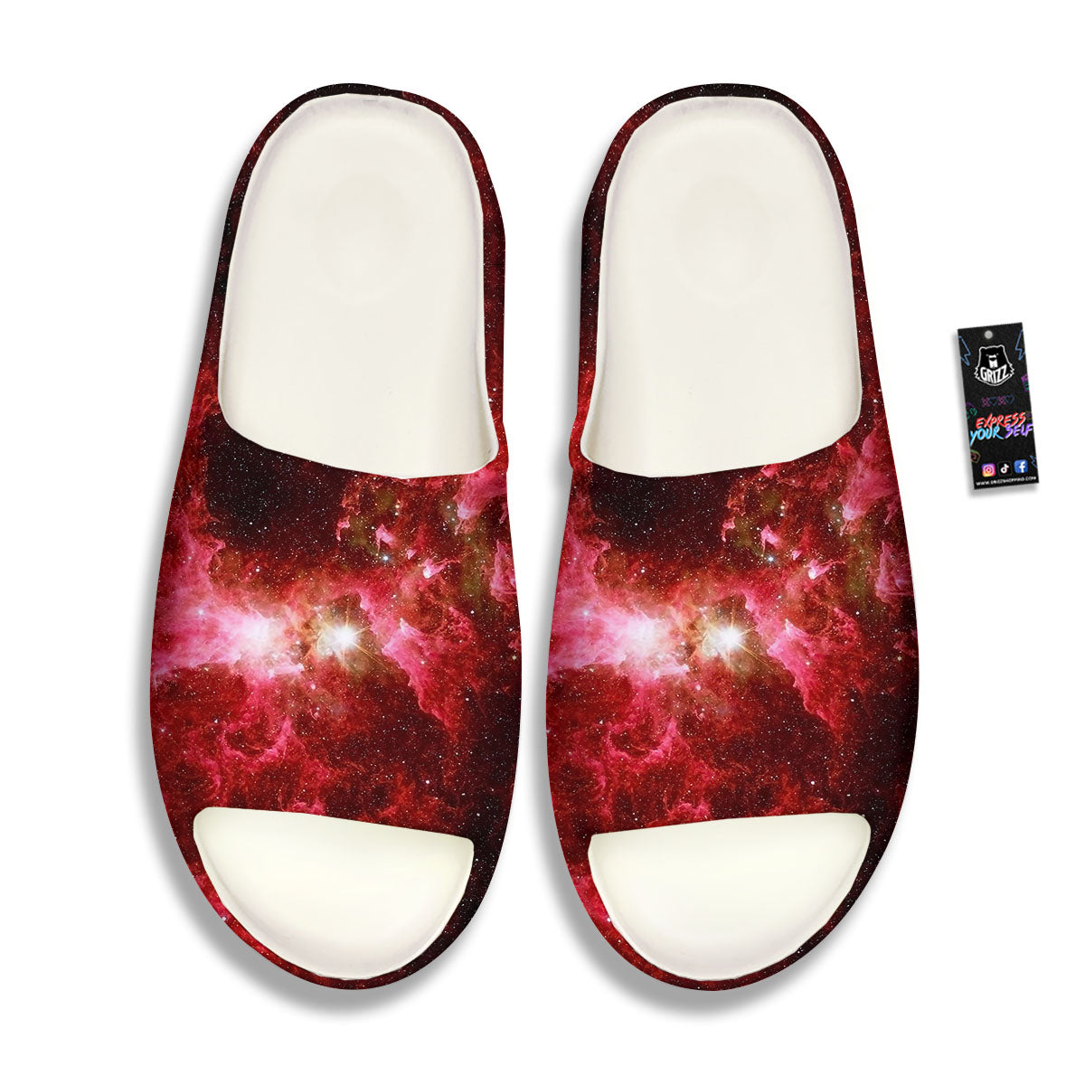 Universe Galaxy Space Red Stardust Print Sandals-grizzshop