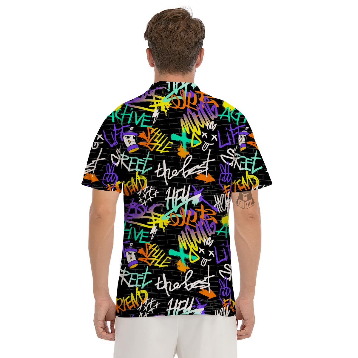 Urban Graffiti Print Men's Golf Shirts-grizzshop