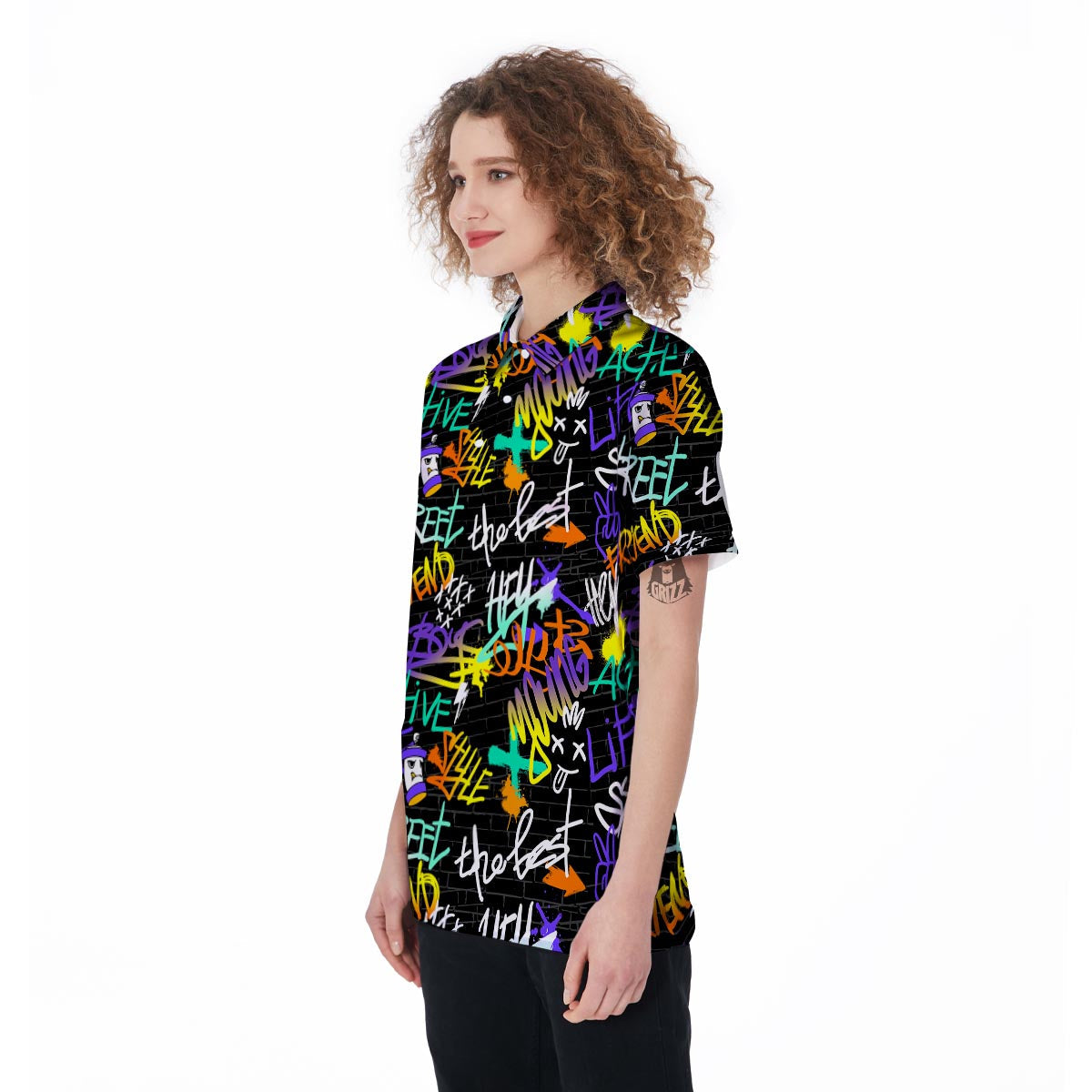 Urban Graffiti Print Women's Golf Shirts-grizzshop