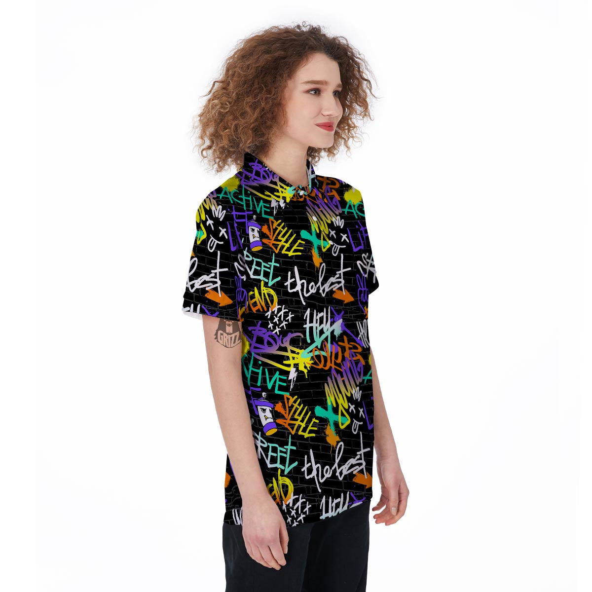 Urban Graffiti Print Women's Golf Shirts-grizzshop