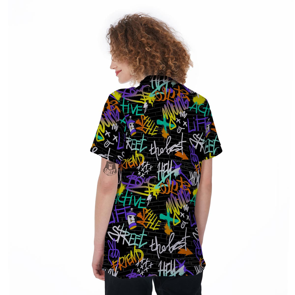 Urban Graffiti Print Women's Golf Shirts-grizzshop