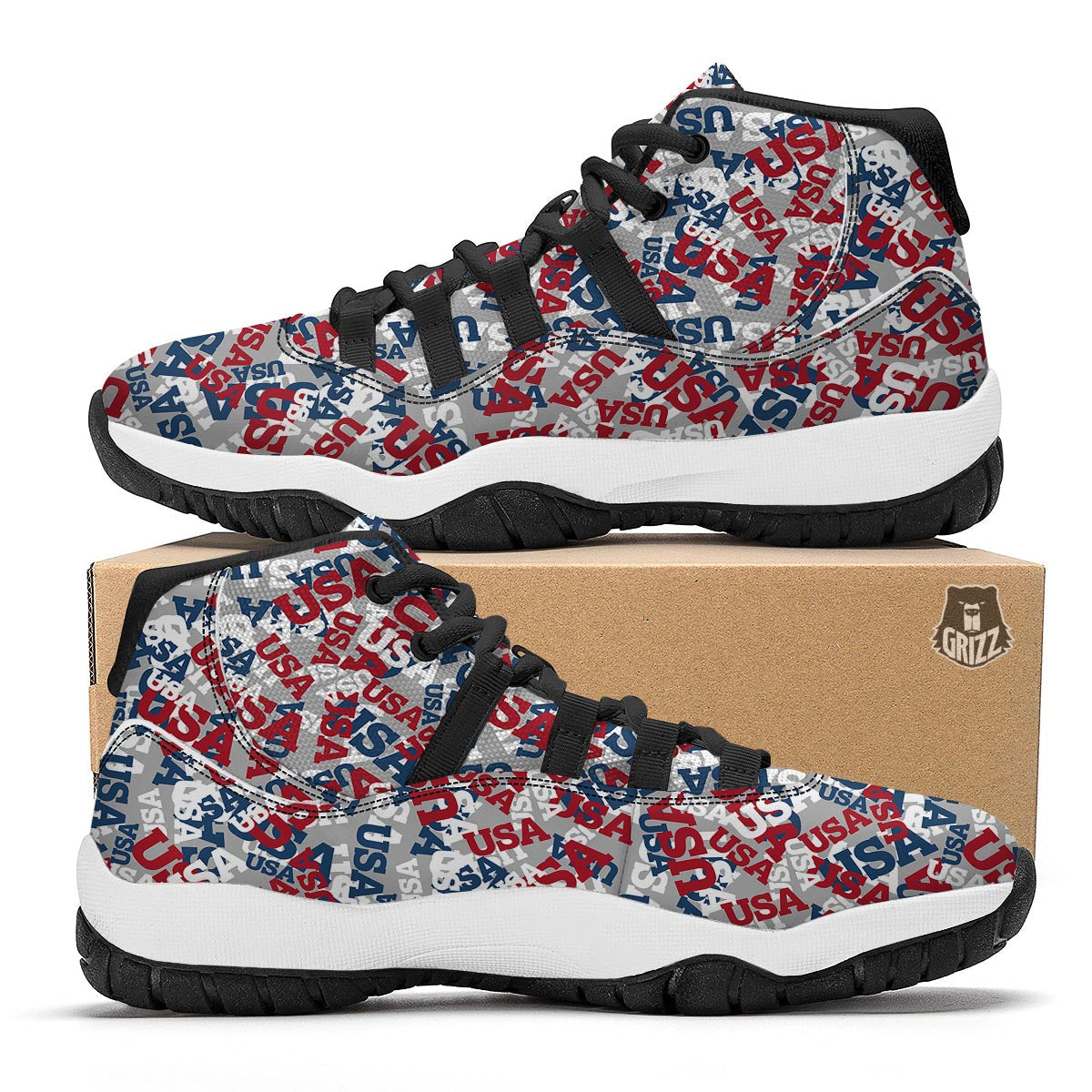 Usa Patriot Pattern Print Black Bball Shoes-grizzshop