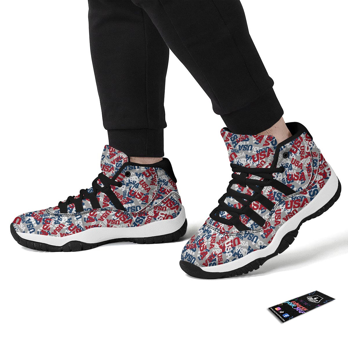 Usa Patriot Pattern Print Black Bball Shoes-grizzshop